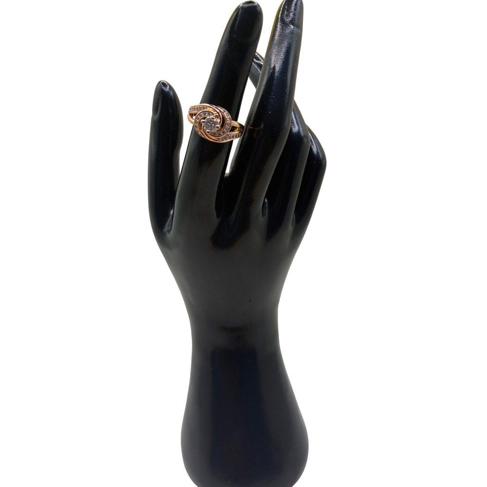 Rose Gold Tone Swirl Knot Statement Ring Clear Cubic Zirconia Size 7 Cocktail